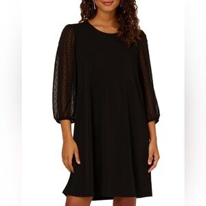 Adrianna Papell NWT Black Sheer Polka Dot 3/4 Sleeves Shift Dress